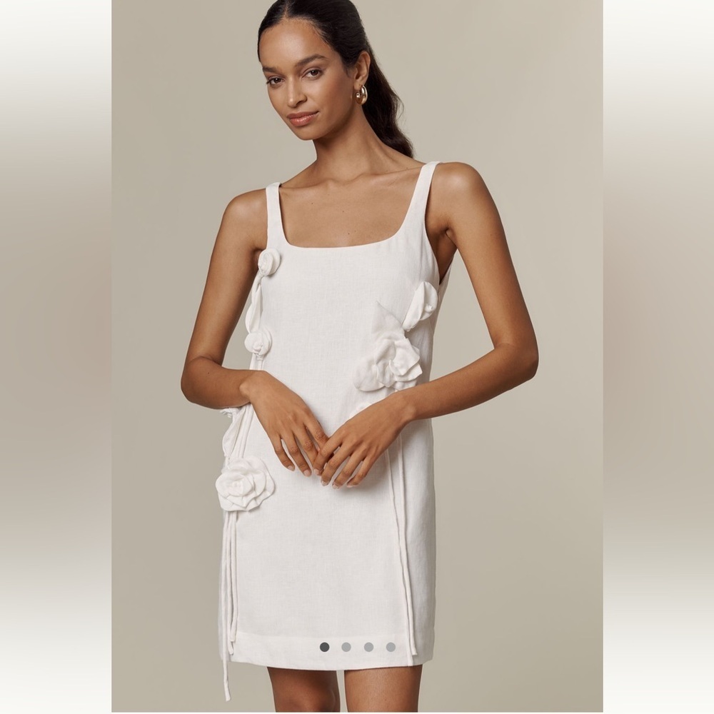 new Farm Rio Off-White Sleeveless Euroflax™ Premium Linen Mini Dress - Picture 3 of 8
